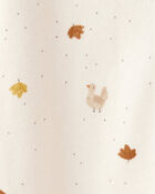 Baby Thanksgiving Turkey Print 100% Cotton Long-Sleeve Sleeper - Cream, image 3 of 4 slides
