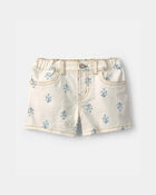 Tout-petit fille - Short en serg&eacute; &agrave; motif floral - Ivoire, image 1 sur 3 diapositives