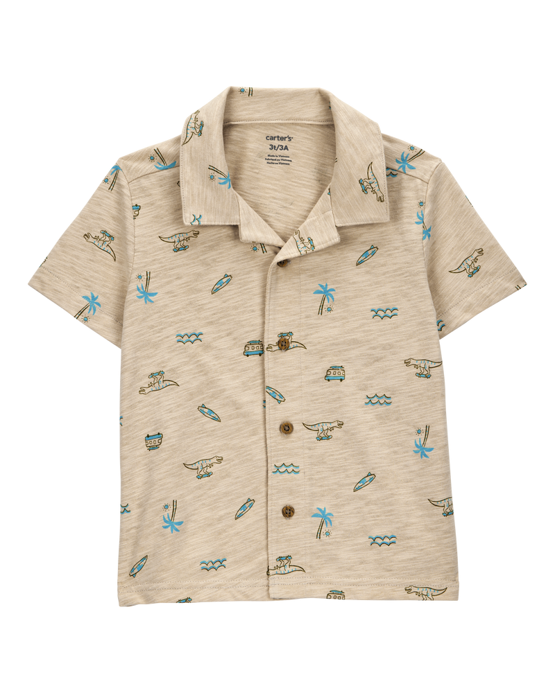 Toddler Beach Print Knit Short-Sleeve Fashion Top - Khaki, image 1 of 3 slides