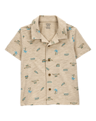 Toddler Beach Print Knit Short-Sleeve Fashion Top - Khaki, image 1 of 3 slides
