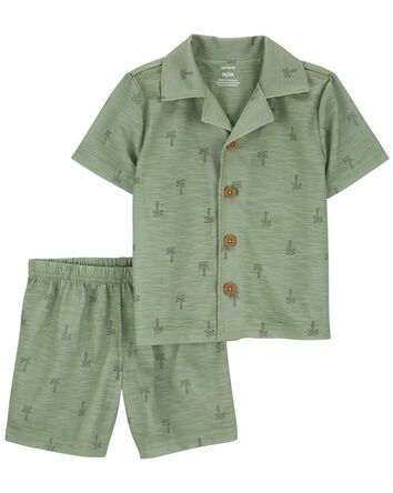 Pyjama 2 pièces de coupe ample style manteau à motif de palmiers, 