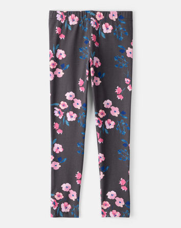 Filles - Legging extensible à enfiler en coton à motif fleuri - Noir, 