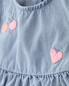 B&eacute;b&eacute; fille - Ensemble 3 pi&egrave;ces haut sans manches en chambray &agrave; motif de cerises, cache-couche et short - Rose/Bleu, image 2 sur 5 diapositives