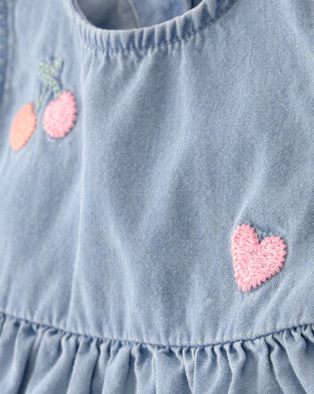 Baby Girl 3-Piece Cherry Chambray Sleeveless Top, Bodysuit & Short Set - Pink/Blue, 
