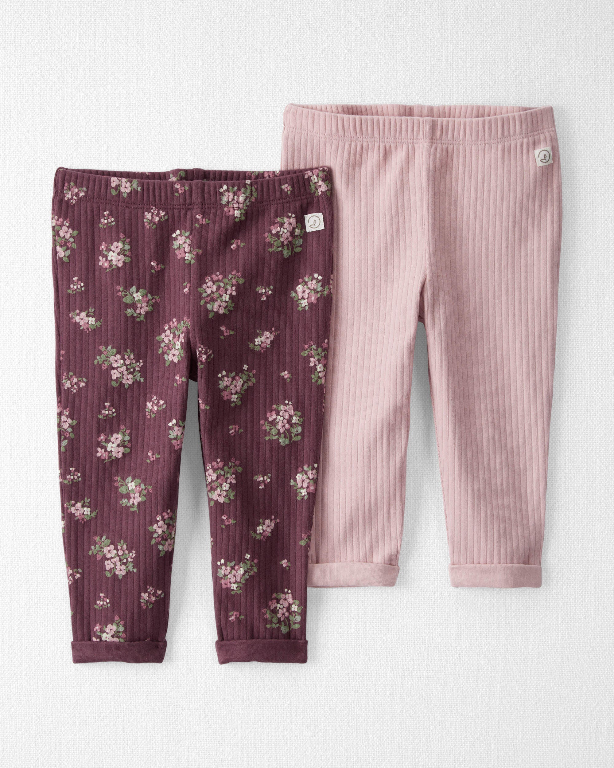 Baby Girls Baby 2 Pack Organic Cotton Rib Leggings 18M Little Planet