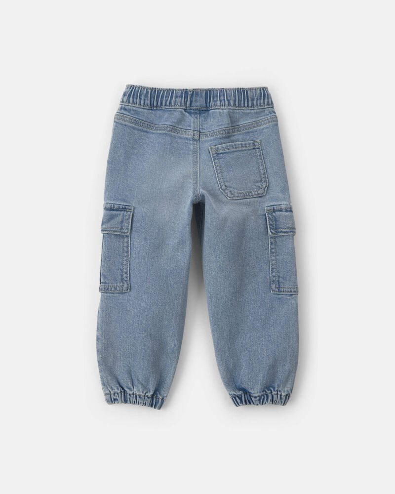 Toddler Boy Denim Cargo Joggers - Light Wash, image 2 of 5 slides