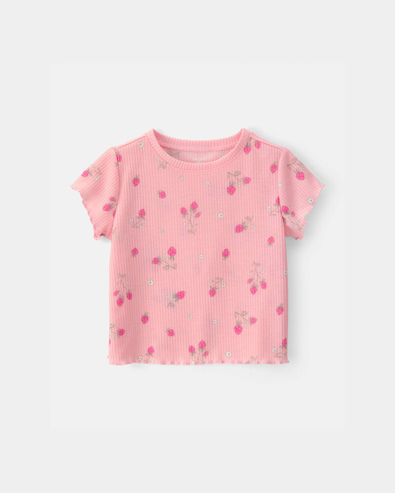 Toddler Girl Strawberry Rib Loose Fit 2-Piece Pyjama Set - Pink, image 2 of 5 slides