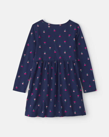 Filles - Robe manches longues &agrave; motif floral &ndash; Bleu marine, 