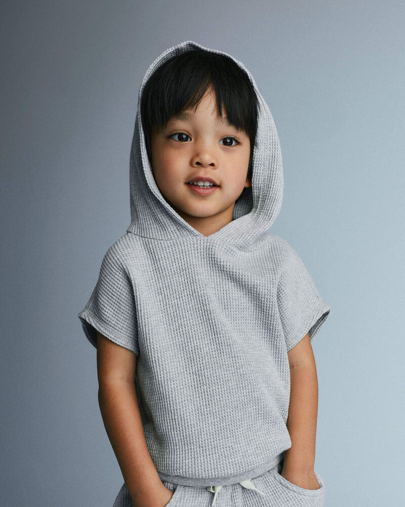 Toddler Waffle Knit Hooded Top - Heather Grey, image 3 of 6 slides