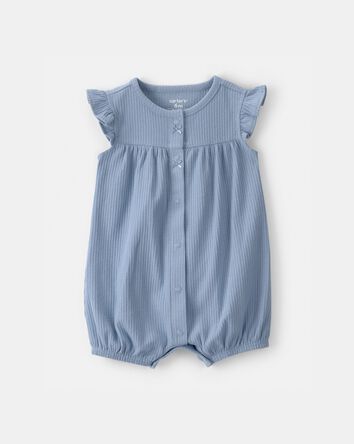 Baby Girl Rib Short-Sleeve Romper - Blue, 