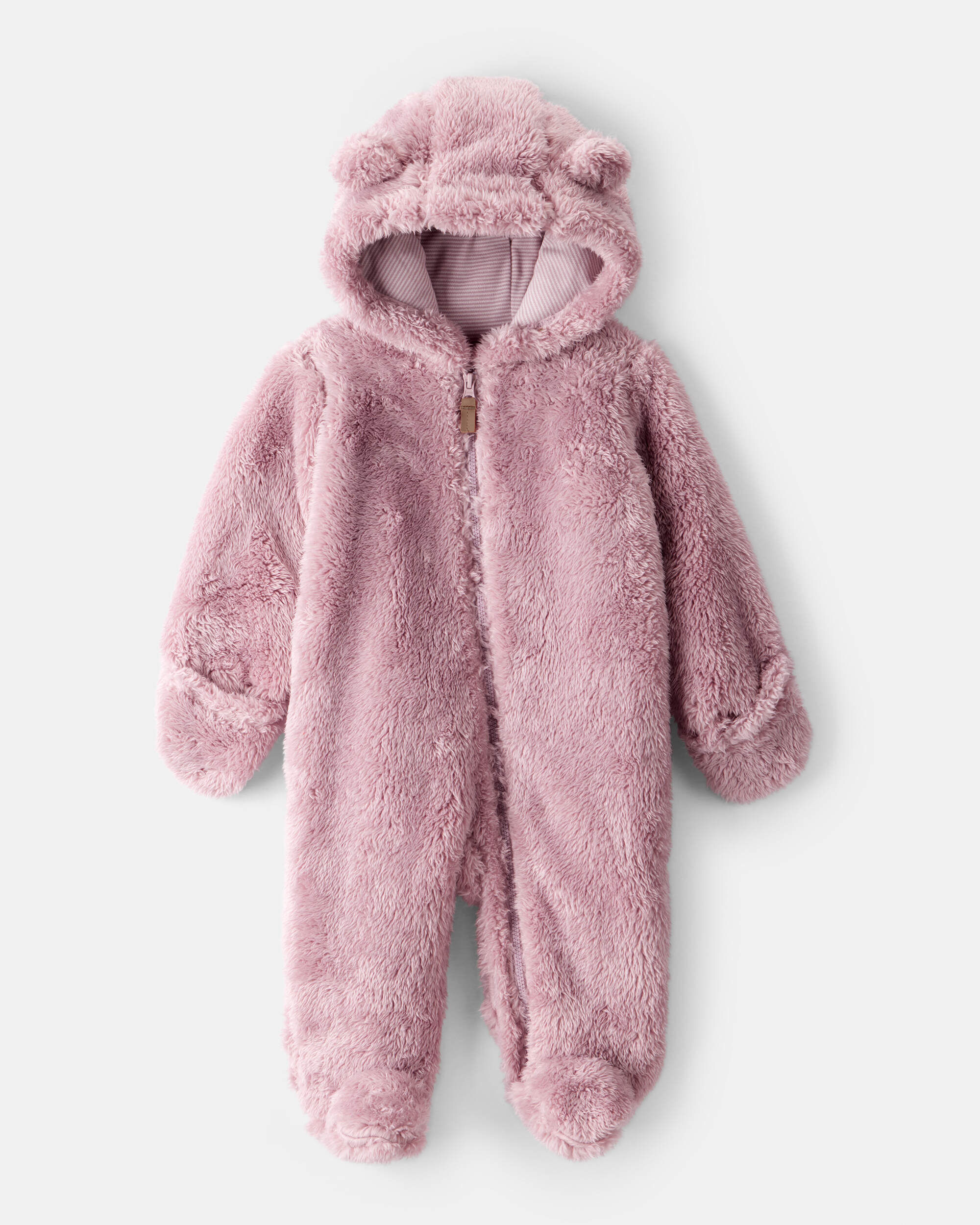 Baby Girl Sherpa Long-Sleeve Hooded Jumpsuit - Pink | Carter's