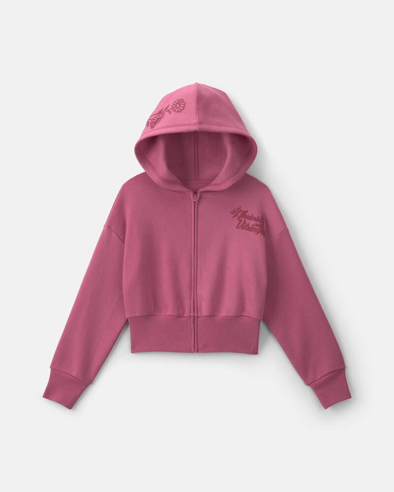 Girls 'Thriving' Fleece Zip-Up Hoodie - Pink, image 1 of 4 slides