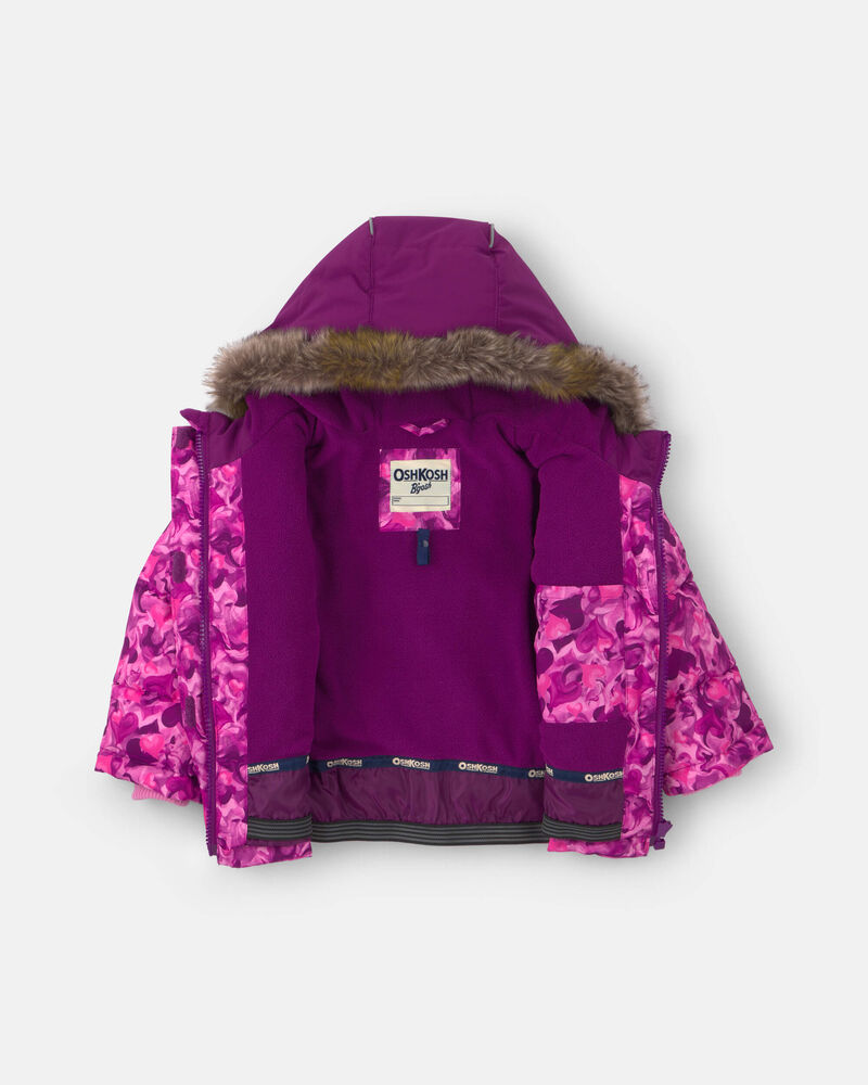 Toddler Girl 2 Piece  Heart Puffer  Snowsuit- Purple, image 3 of 13 slides