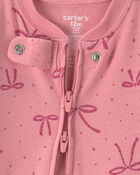 Baby Girl 1-Piece Bows 2-Way Zip 100% Cotton Snug Fit Pyjama - Pink, image 3 of 6 slides