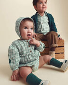 Chemise boutonn&eacute;e en flanelle &agrave; carreaux et motif chien pour tout-petit - Vert/Blanc, image 4 sur 5 diapositives