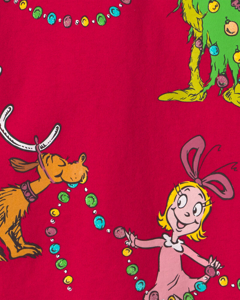 Toute-petite fille &ndash; T-shirt manches longues de No&euml;l Le Grincheux de Dr. Seuss &ndash; Rouge, image 2 sur 2 diapositives