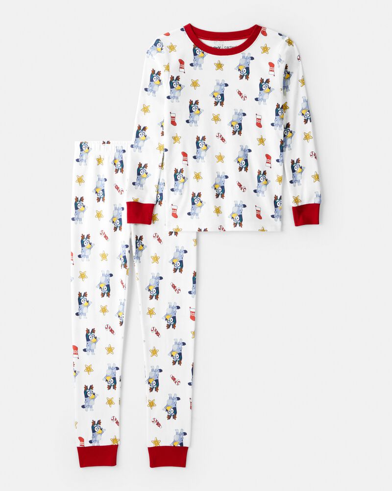 Kid Bluey 100% Cotton Long-Sleeve Snug Fit 2-Piece Pajamas - White, image 1 of 3 slides