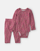 B&eacute;b&eacute; fille - Ensemble 2 pi&egrave;ces PurelySoft cache-couche manches longues et pantalon &agrave; motif floral &ndash; Rose, image 1 sur 4 diapositives