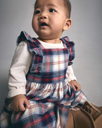 B&eacute;b&eacute; fille - Ensemble 2 pi&egrave;ces robe en flanelle &agrave; carreaux et haut manches longues, 