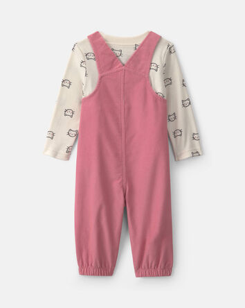 Baby Girl 2-Piece Cat Corduroy Overall Set - Pink, 