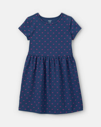 Girls Bow Short-Sleeve Dress - Navy Blue, 