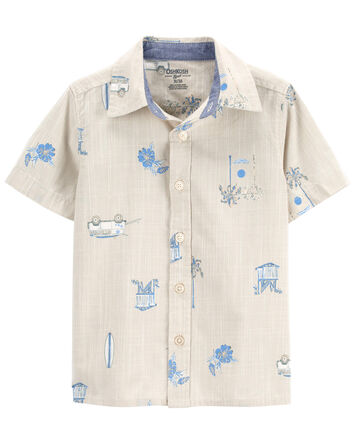 Seaside Print Button-Front Chambray Shirt, 