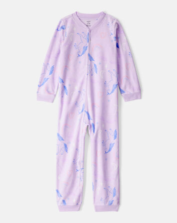 Filles - Pyjama une pièce à manches longues zippé à coupe ample avec imprimé licorne - Violet, 