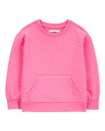 Baby Quilted Heart Cotton Blend Pullover - Pink, 