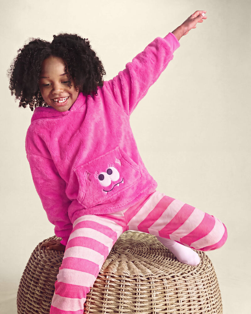 Girls Monster Fleece Loose Fit Pyjama Hoodie - Pink, image 3 of 4 slides