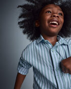 Toddler Boy Button-Down Long-Sleeve Shirt in Stripes - Blue, image 3 of 6 slides
