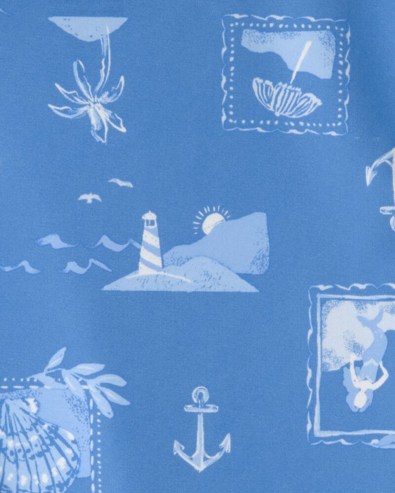 Toddler Girl 3-Piece Sailboat Long-Sleeve Rashguard Swimsuit Set - Blue, image 4 of 5 slides