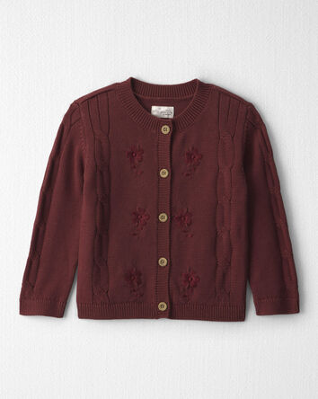 Toddler Girl Organic Cotton Sweater Knit Embroidered Cardigan, 