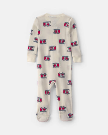 Toddler Boy 1-Piece Firetrucks Thermal Snug Fit Pyjama - Cream, 