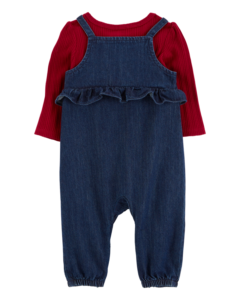 Baby 2-Piece Long-Sleeve Tee & Denim Jumpsuit Set, image 2 of 6 slides