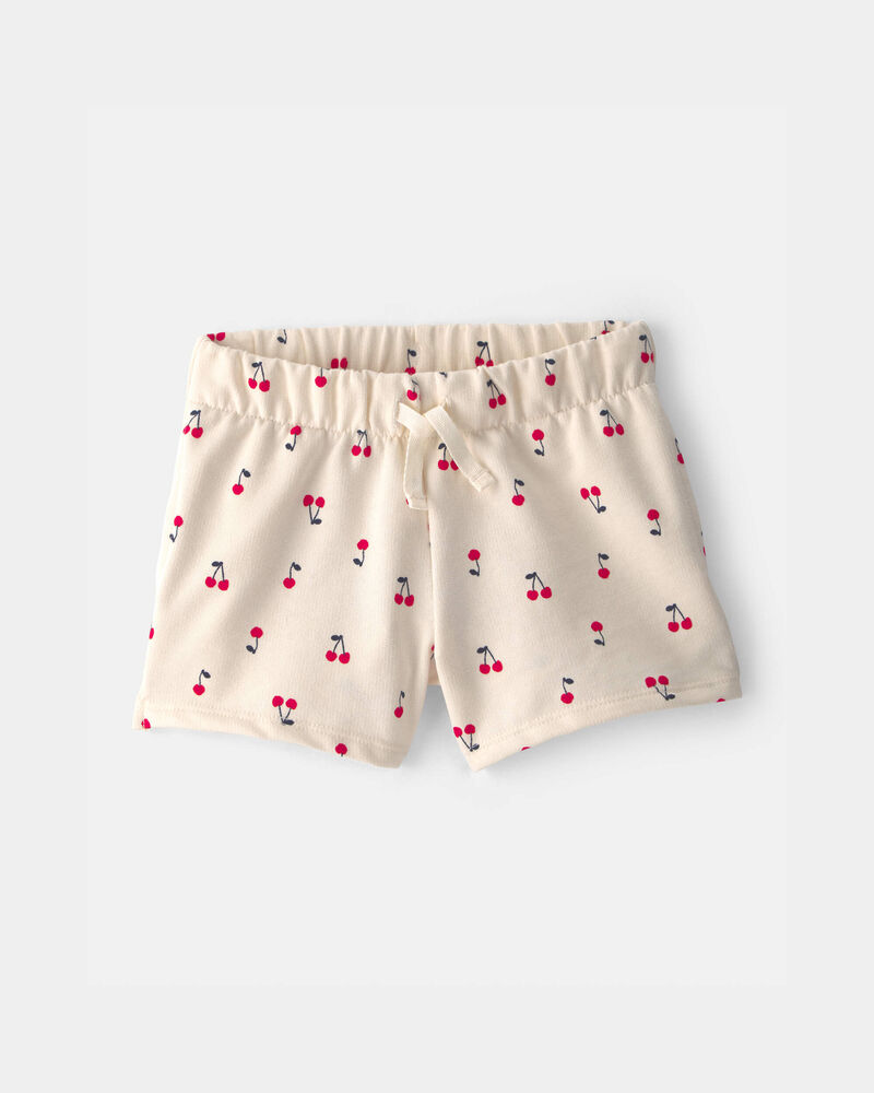 Toddler Girl Cherry French Terry Shorts - Cream, image 1 of 4 slides
