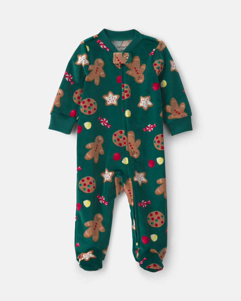 Baby Christmas Gingerbread 2-Way Zip Sleeper - Green, image 1 of 5 slides