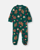 Baby Christmas Gingerbread 2-Way Zip Sleeper - Green, image 1 of 5 slides