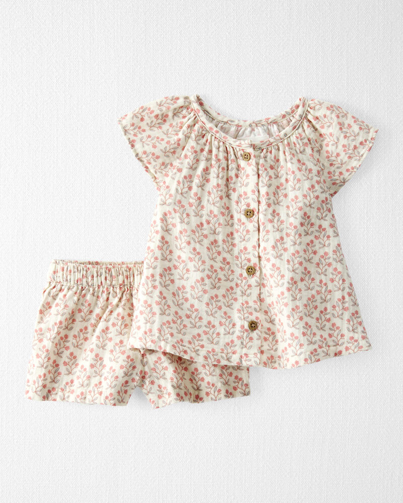 Baby Girl 2-Piece Organic Cotton Gauze Floral-Print Set, image 1 of 5 slides