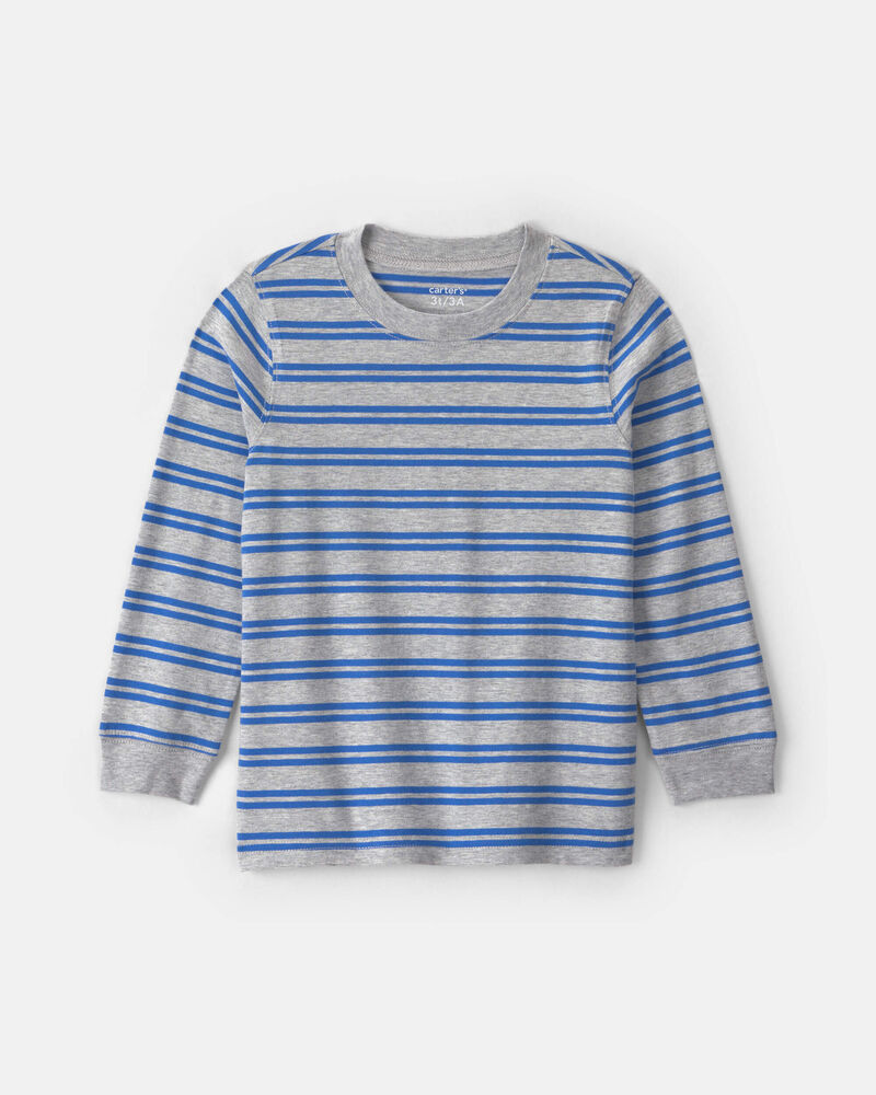 Toddler Boy Striped Long-Sleeve T-Shirt - Grey/Blue, image 1 of 3 slides