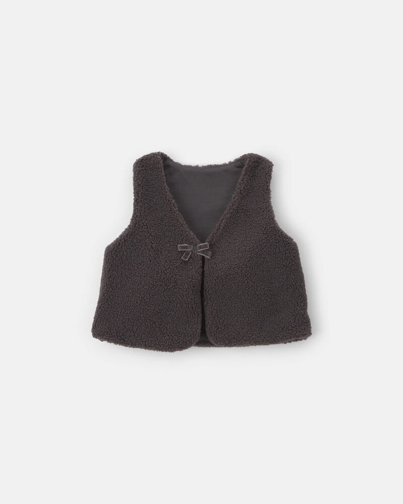 Toute-petite fille &ndash; Gilet en molleton teddy &agrave; motif n&oelig;ud &ndash; Noir, image 1 sur 2 diapositives