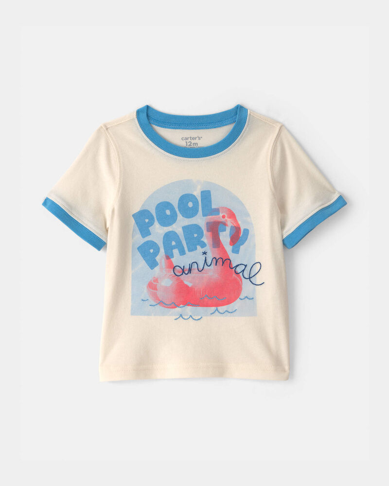 Baby Boy 'Pool Party Animal' Flamingo Graphic Tee - Cream, image 1 of 3 slides