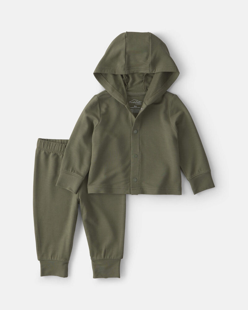 Baby Boy 2-Piece PurelySoft&trade; Hoodie Layering Set - Olive Green, image 1 of 6 slides