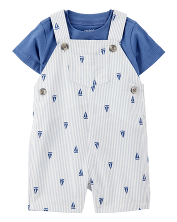 Bébé Ensemble 2 pièces t-shirt et salopette courte à voiliers - Bleu, 