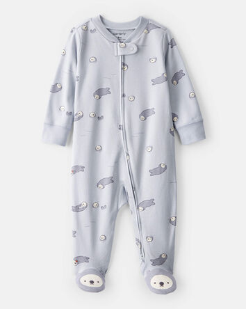 Baby Print 100% Cotton Long-Sleeve Snug Fit Sleeper - Blue, 