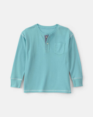 Boys Thermal Long-Sleeve Henley T-Shirt - Blue, 