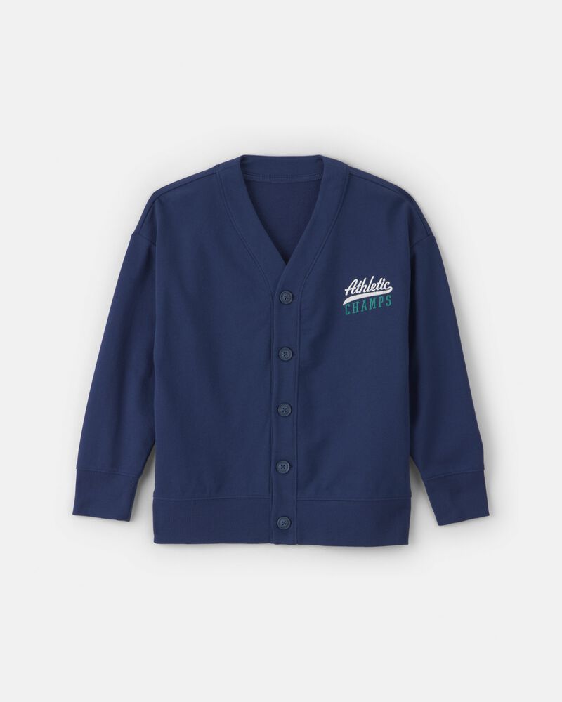 Boys 'Athletic Champs' Game Day French Terry Cardigan - Navy Blue, image 1 of 6 slides