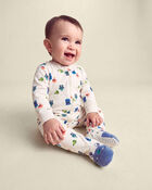 Baby Boy 1-Piece Monster 2-Way Zip DreamPlush Snug Fit Footed Pyjama - Cream, image 6 of 7 slides
