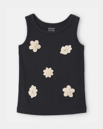 Toddler Girl Floral Embroidered Tank Top - Black, 
