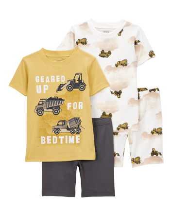 Toddler Construction Print Snug Fit Cotton 4-Piece Pyjamas, 