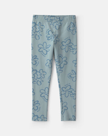 Girls Floral Pull-On Stretch Leggings - Blue, 